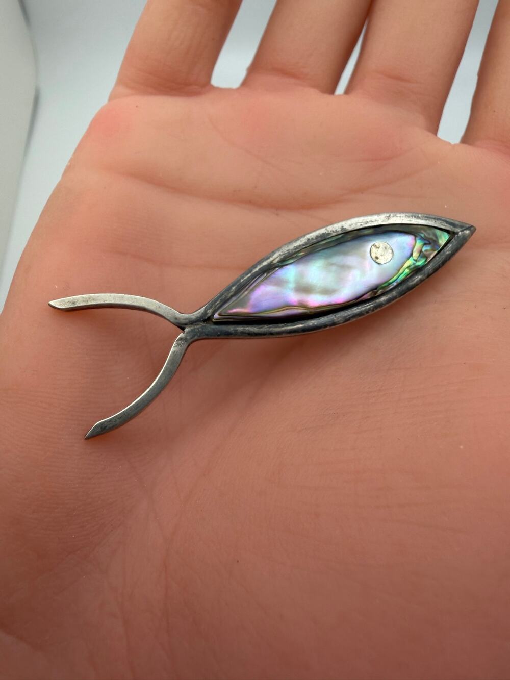 Taxco Artesian Mexico Sterling and Abalone Fish pin eagle 3 1948 and 1979